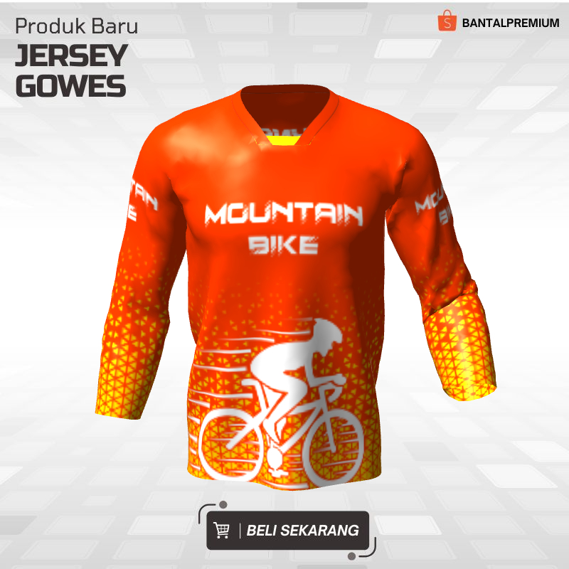 Kaos Jersey Gowes Sepeda Downhill Orange Motif Abstrak Segitiga 75 - Jersey Custom Lengan Panjang