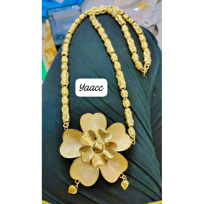 KALUNG BAMBU ALDORA BESAR PLUS LIONTIN BUNGA MAWAR LAPIS EMAS 24K
