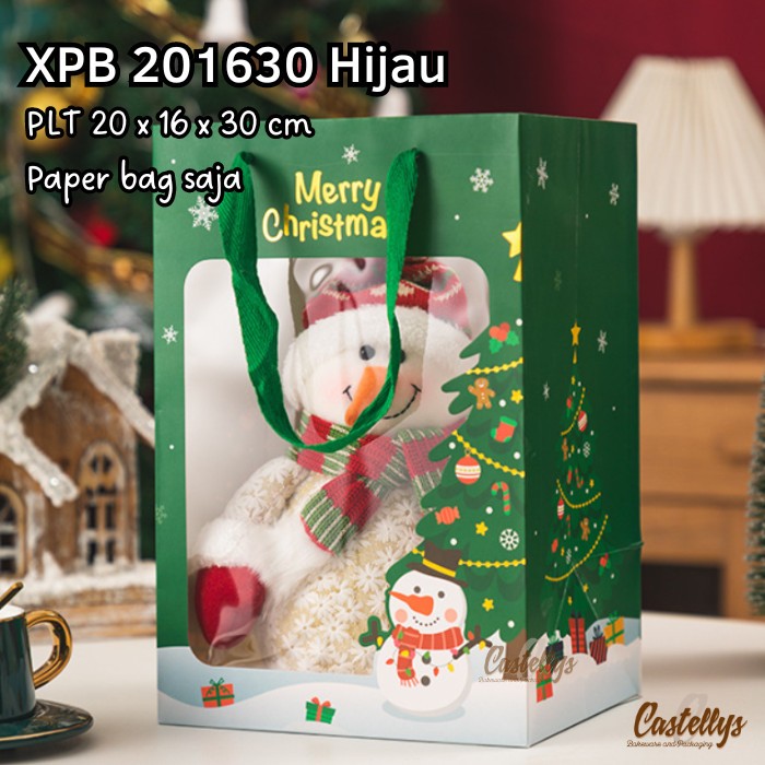 

5 PCS Paper Goodie Bag XPB 201630 GREEN Kue Hampers Hadiah Kado Natal Christmas