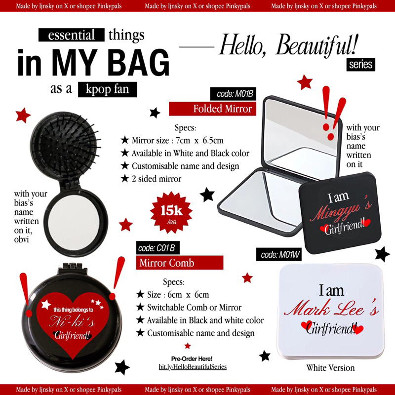 [PRE-ORDER] TULIS NAMA/CUSTOM DI NOTES Cermin Lipat dan Sisir Lipat Custom Nama KPop NCT WAYV Riize 