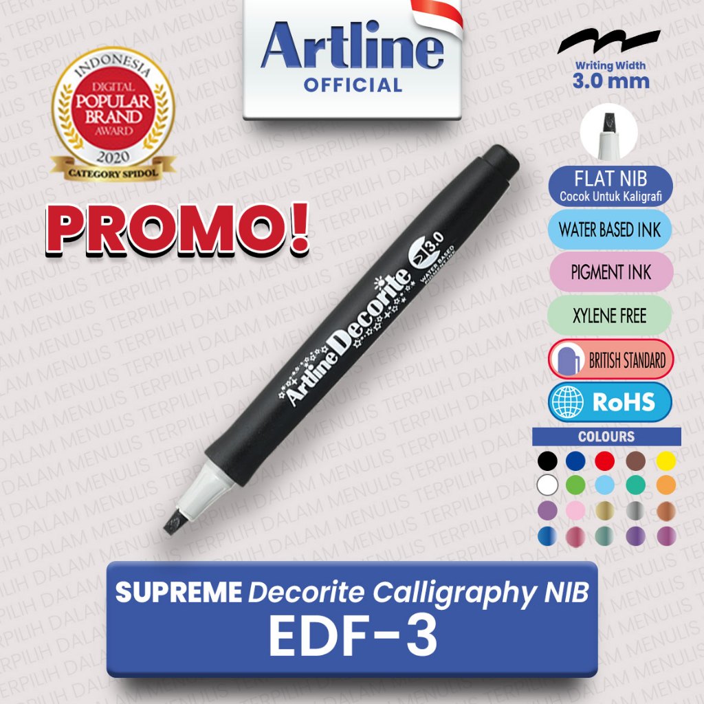 

PROMO ARTLINE Spidol Supreme Decorite Calligraphy Nib Marker 3 mm EDF-3 / Spidol Kaligrafi