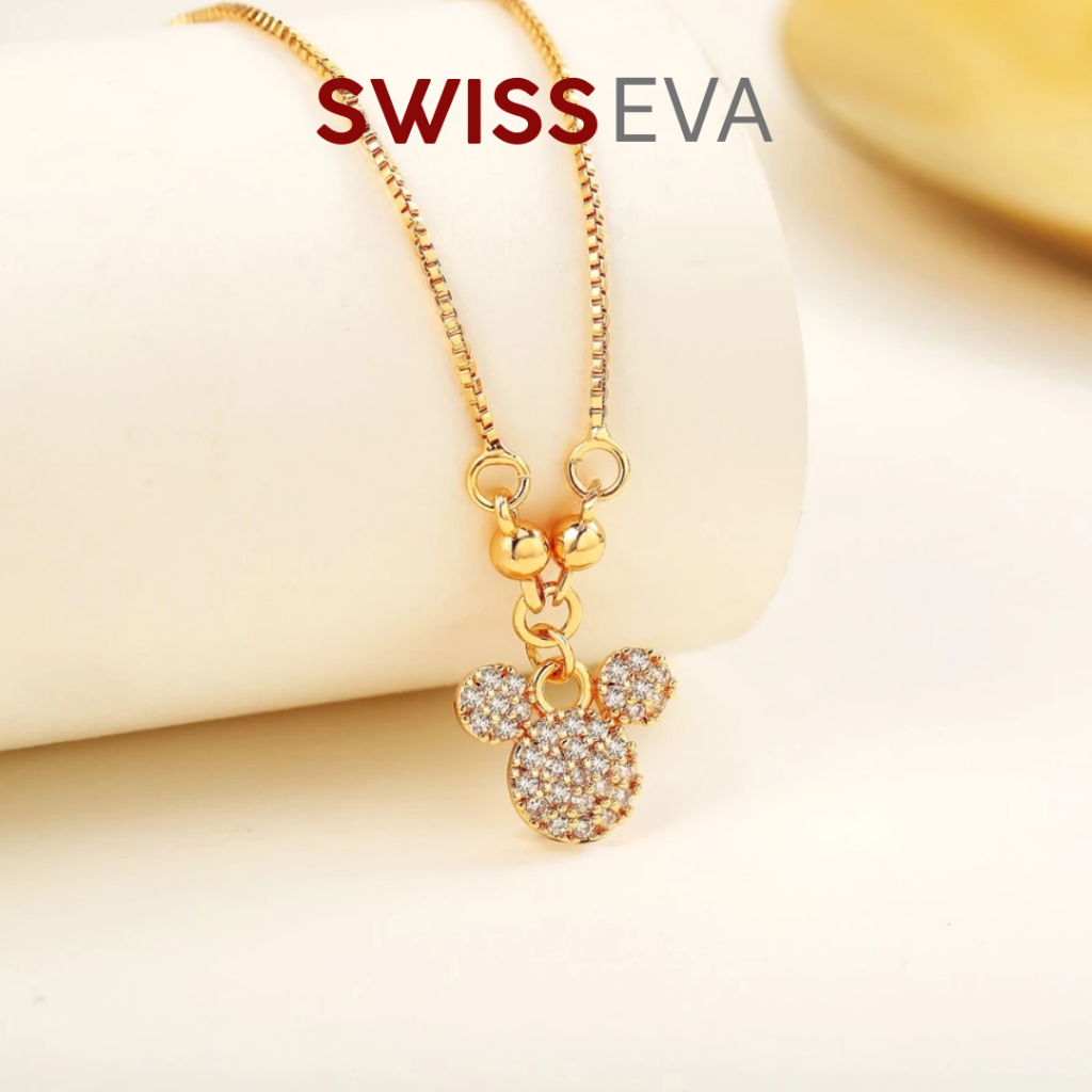 SWISSEVA   Jewellery Kalung Wanita Kalung Mickey Mouse Wanita Anti Karat Titanium Berlian Jewelry An