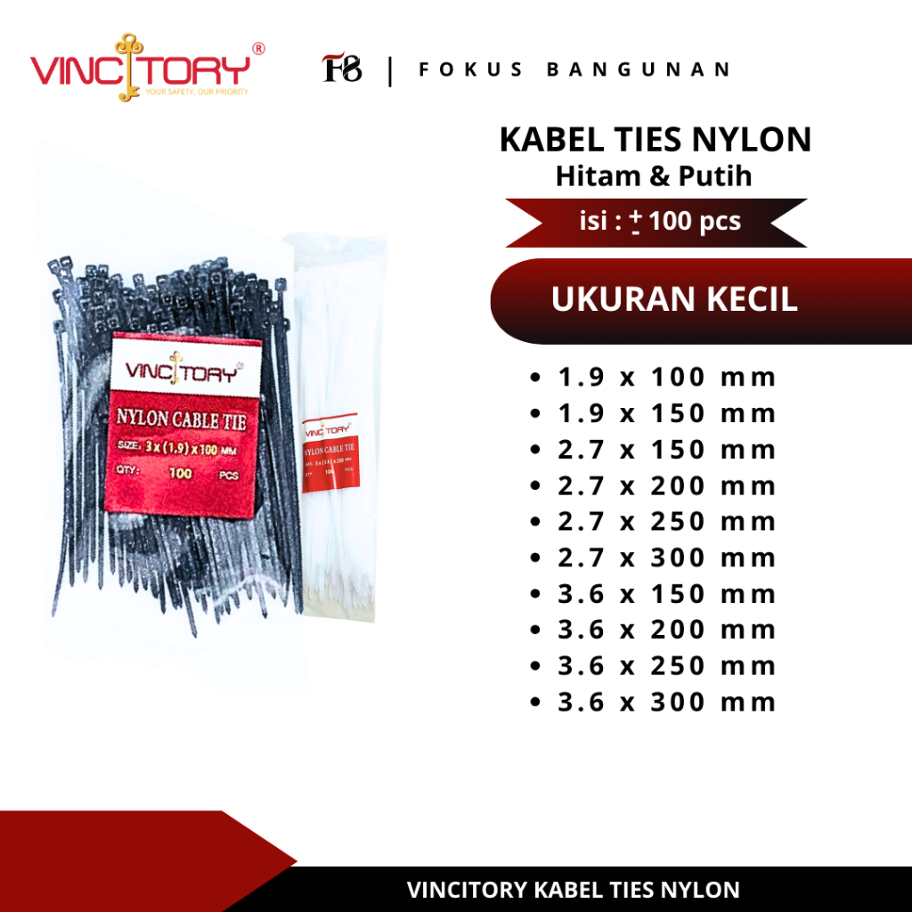 

Kabel TIES Nilon Warna Hitam Putih Cable Ukuran Kecil Tali Krek VINCITORY