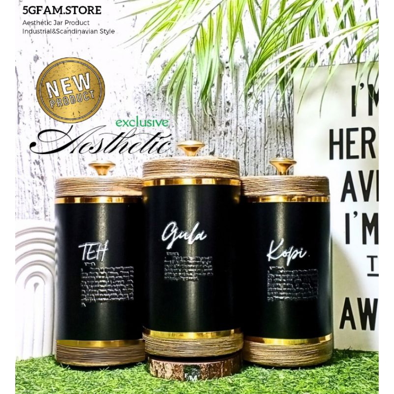 Toples Aesthetic Jar 1000ml Plastik HDPE gaya scandinavian tutup putar kedap udara