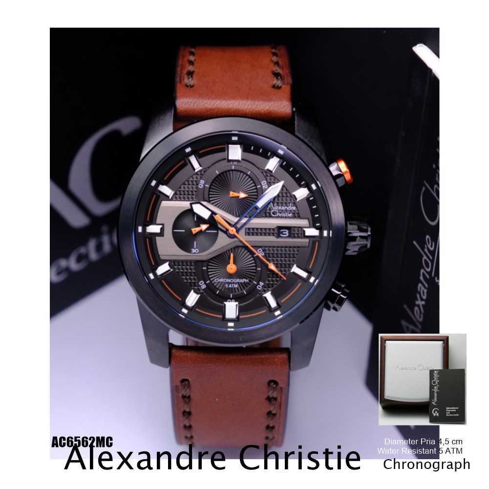 Alexandre Christie ORIGINAL jam tangan pria tali kulit AC 6562 black brown Alexander Cristie ori