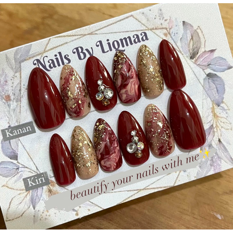 KUKU PALSU MAROON PREMIUM PEMATA RUNCING / NAIL ART WEDDING