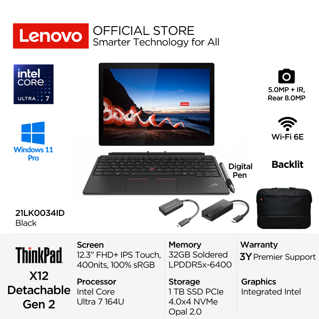 Lenovo ThinkPad X12 2in1 Detachable Gen 2 34ID Intel Core Ultra 7 164U vPro Win11 Pro 32GB 1TB SSD 1
