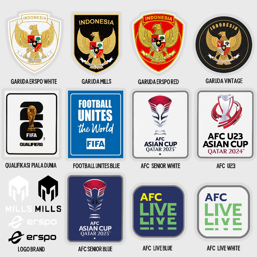 SABLON PATCH LOGO JERSEY TIMNAS WORLDCUP AFF AFC ERSPO MILLS GARUDA SEPAK BOLA