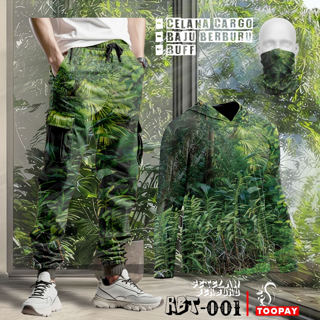 Setelan Baju Kamuflase - Kaos Berburu Lengan Panjang untuk Pria Motif Daun Rambatan