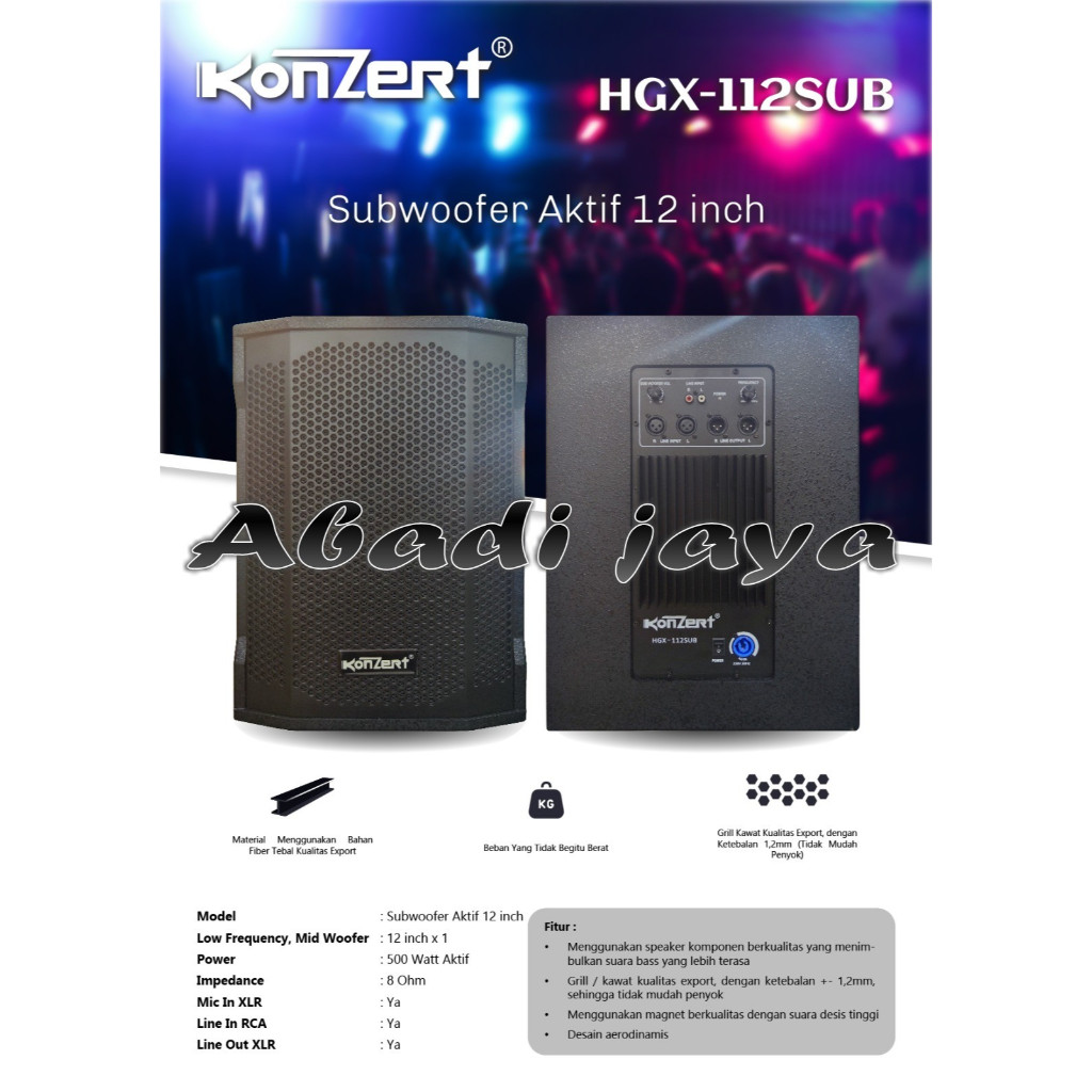 KonZert HGX-112SUB Subwoofer Aktif 12 inch