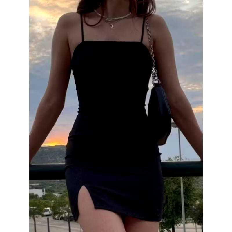 Dress Tanktop Gaun Korean Tanpa Lengan /Dress tanktop belahan paha wanita korean