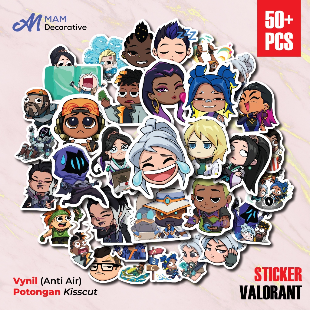 

50 PCS STIKER VALORANT | Vinyl Waterproof | Stiker Game Helm Buku Journal Casing HP Laptop