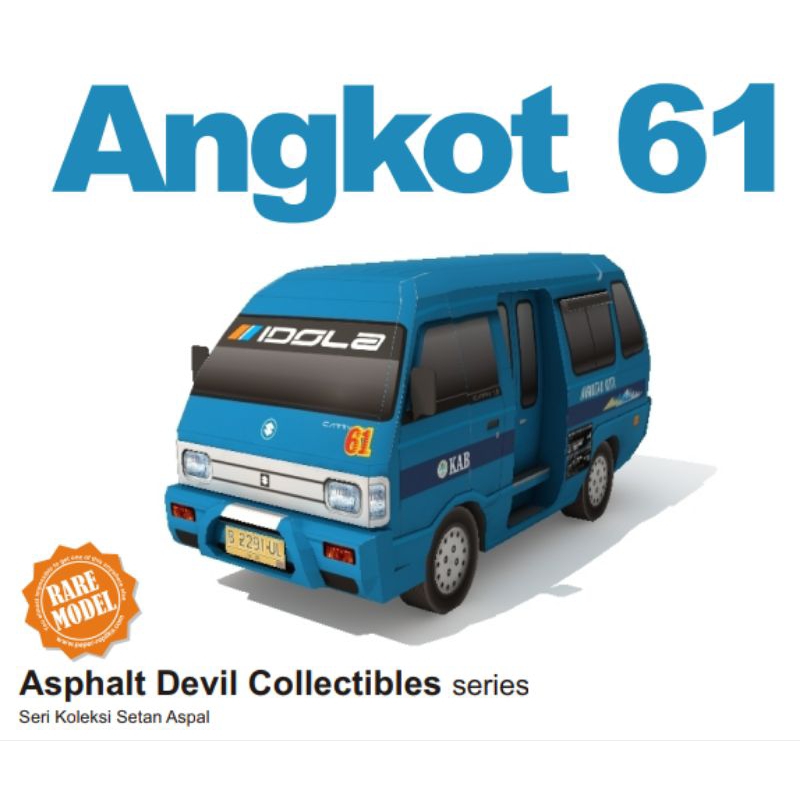 Lembaran pola papercraft mobil angkot skala 1:33 (3PZ-F1)