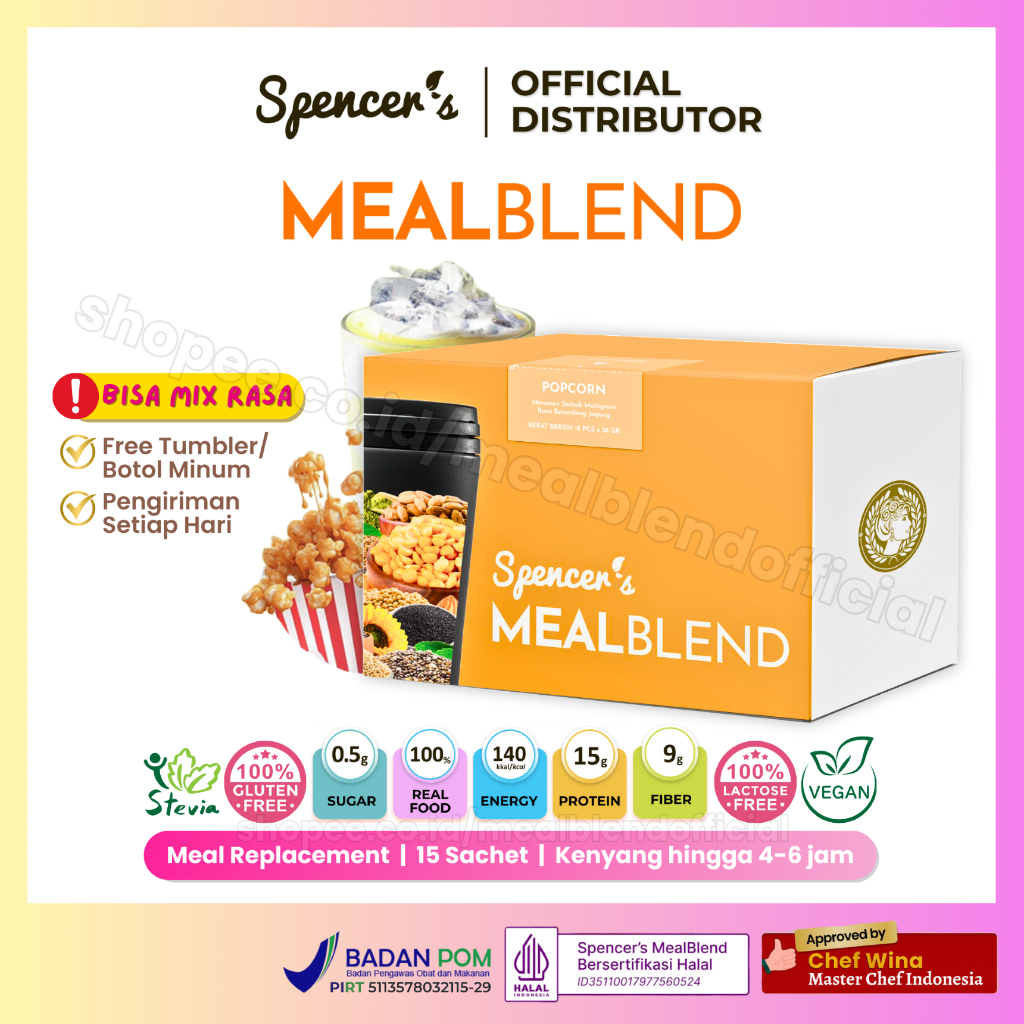 

Spencer MealBlend POPCORN - Meal Replacement & Multigrain Drink Bernutrisi untuk Badan Sehat Langsing Alami