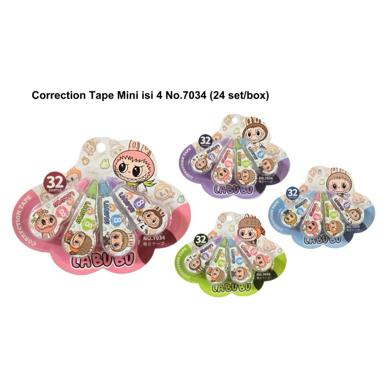 

1set = 4pcs correction tape mini labubu / tipx kertas / tip x / labubu