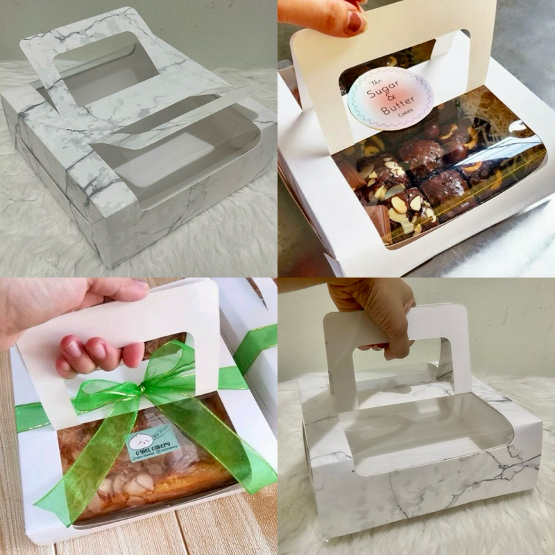 

Kotak Kue Handle motif Marmer 20x20 / 25x25 Box Kue Mewah Hampers Cake