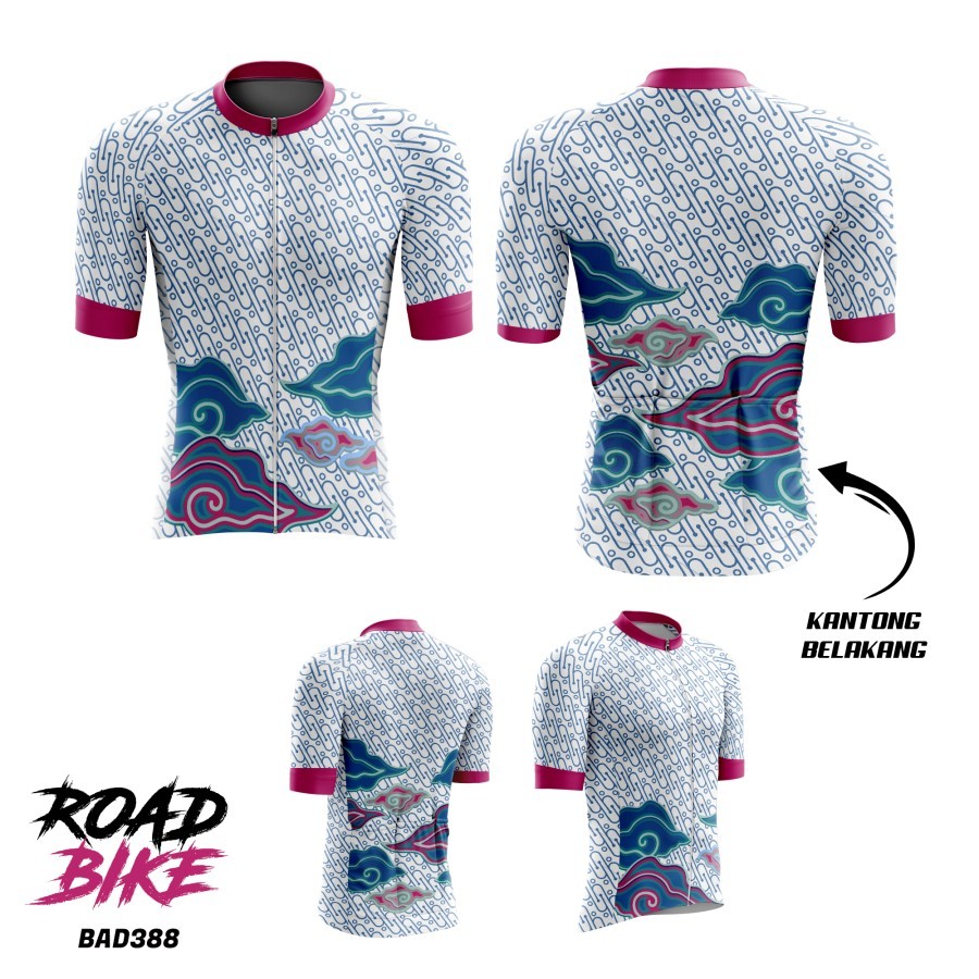 Jersey Gowes RoadBike Sepeda Balap Motif Batik Mega Mendung BAD388 Kaosbos
