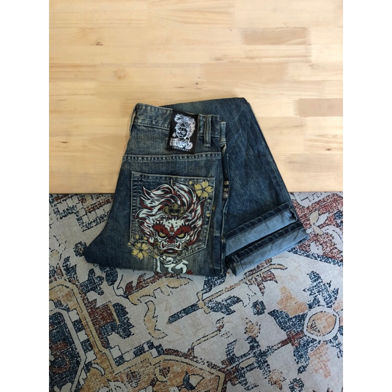 Vintage jizo Bosatsu Embroidered  Japanese Denim Jeans