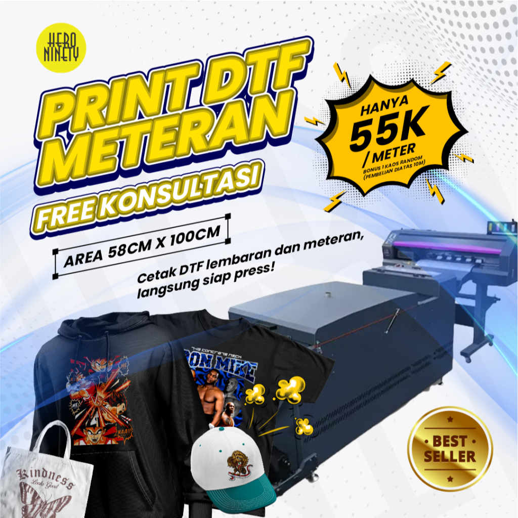 Heroninety - Jasa Cetak DTF / Printing DTF / Print DTF Meteran