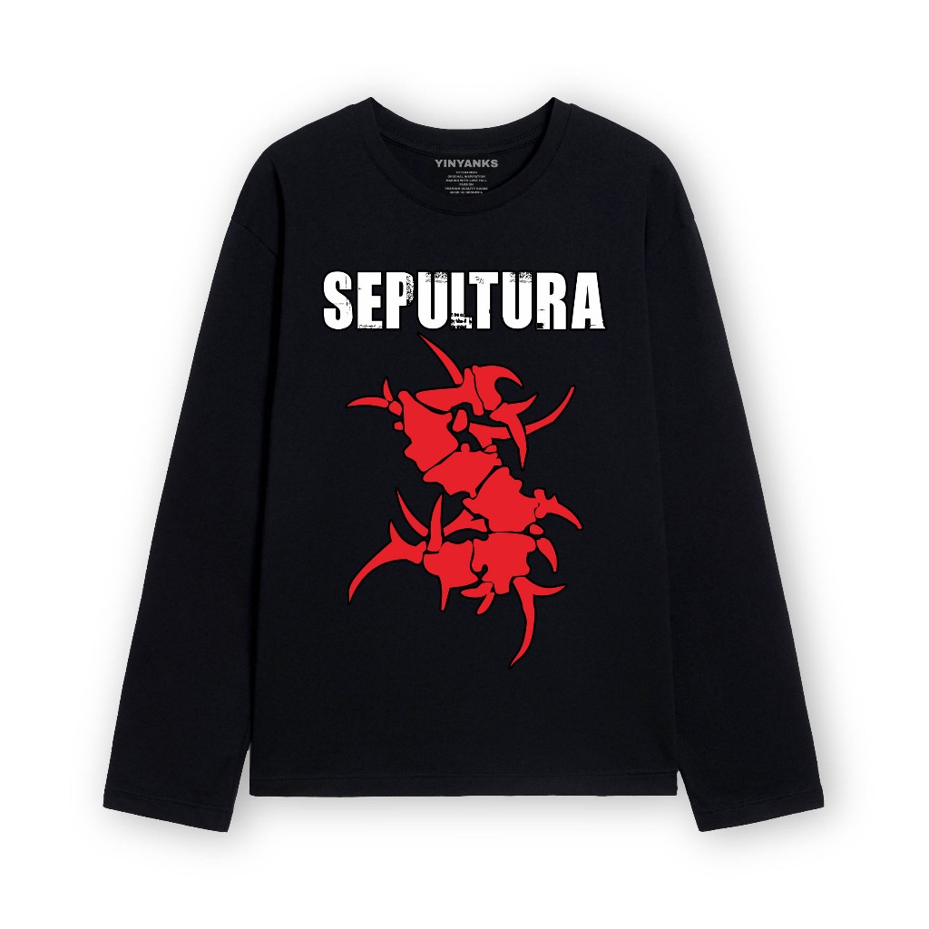 Yinyanks T-shirt Lengan Panjang Sepultura Logo kaos long sleeve pria wanita unisex