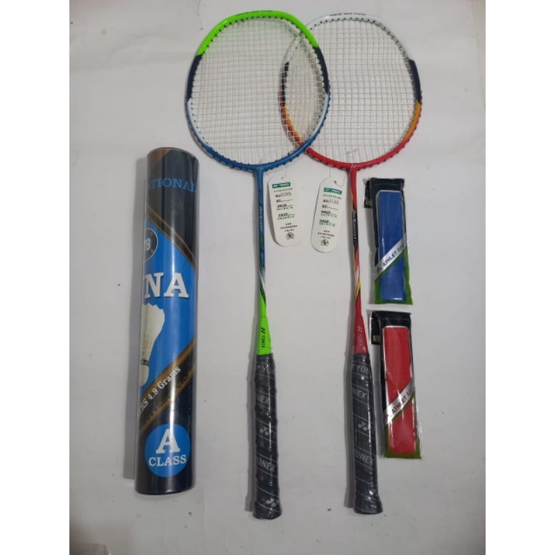 Raket badminton bulutangkis paket lengkap termurah (cod)2raket+ras+grip+kok