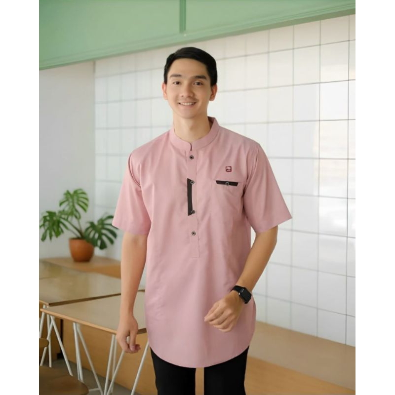 Baju Koko Pria Lengan Pendek Dusty pink ungu viral