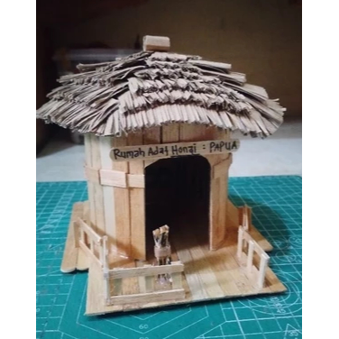 prakarya kerajinan tangan dari stik es krim ,miniatur rumah adat honai papua