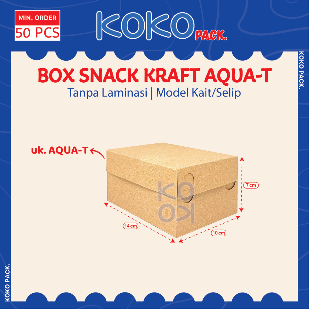 

Box Snack AQUA T uk. 10x14x7 cm Tanpa Laminasi Kraft Coklat / Kotak Kue 10x14 Dus Makanan 14x10 AQT AQ T