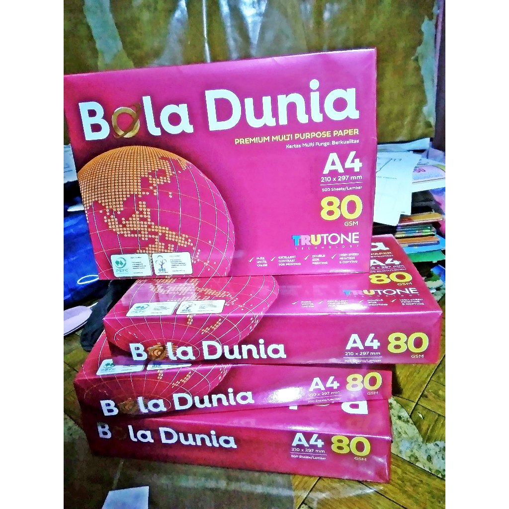 

Kertas HVS Putih A4 80 GSM BOLA DUNIA 1 RIM 500 LEMBAR