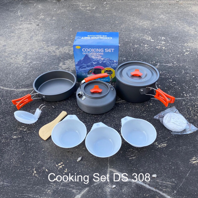 Cooking Set LWY DS 308 Plus Teko Alat Masak Camping Piknik Traveling Nesting Masak 3-4 Porsi Orang