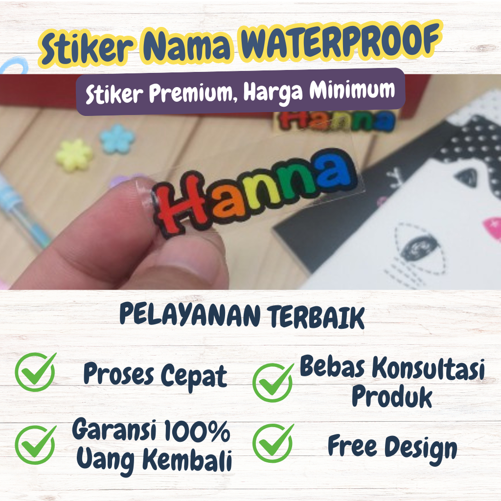 

11 PCS Sticker Cutting Nama Stiker Timbul Label Nama Custom Anti Air Rainbow Tinggi 1,5cm [PURNAMA STICKER]