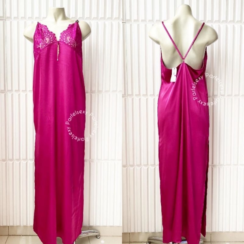 La Senza Satin Long Chemise With Lace Bright Berry Lingerie Baju Tidur Wanita L 60263304