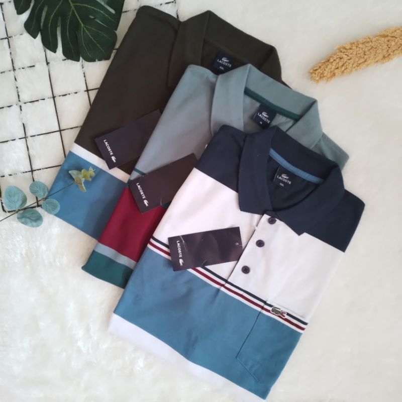 LCT Kaos Kerah Salur Pria Saku Depan