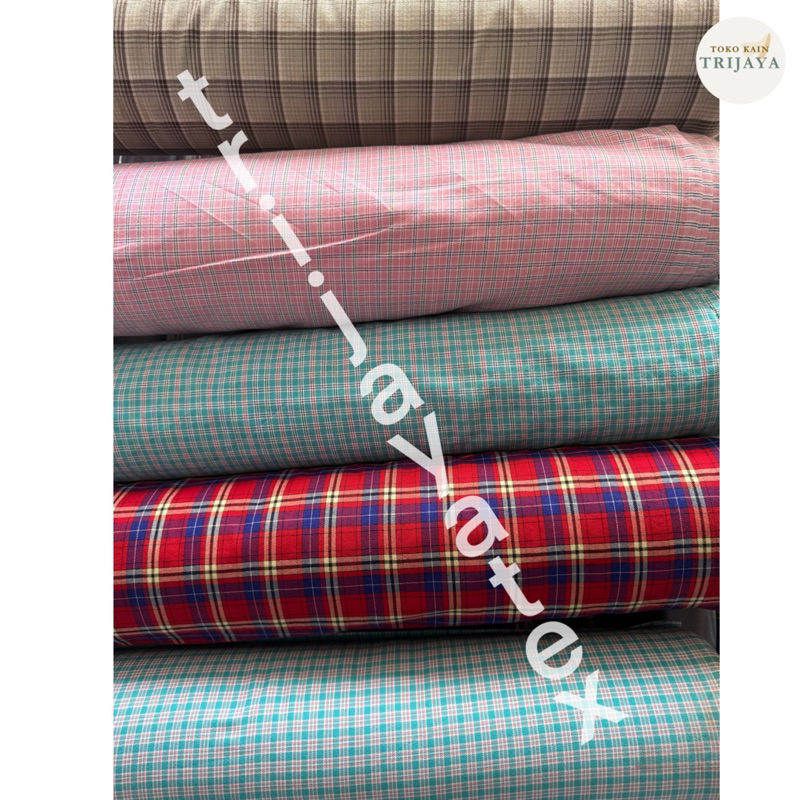 (1 ROLL) Kain Katun Esprit/ Katun Tartar, Motif kotak-kotak warna warni | kain seragam sekolah, keme