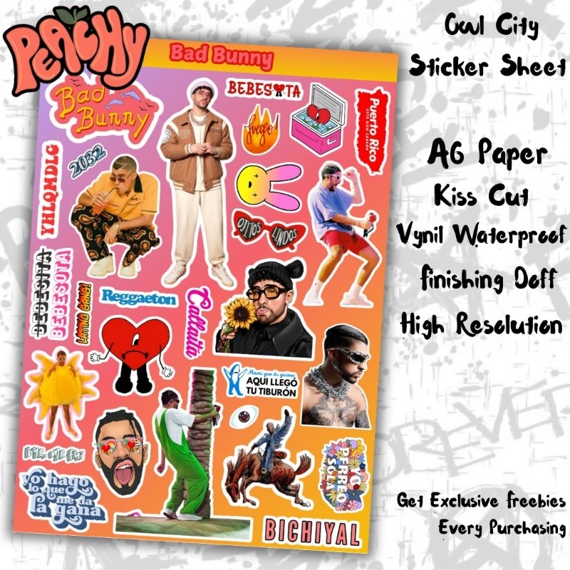 

Bad Bunny Sticker Pack | Sticker Vynil | sticker Waterproof | sticker sheet | sticker band | sticker tumbler | stiker anti air | sticker music | sticker HP laptop | sticker murah | sticker kpop | stiker Aesthetic | kiss cut | sticker A6 | Sticker rapper