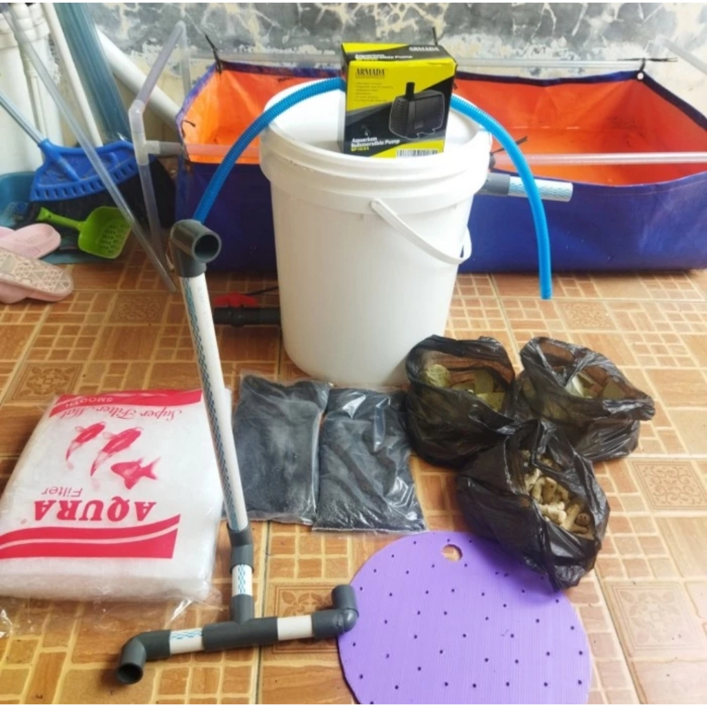 ember filter kolam ikan koi lele, nila, gurame,kura kura. uk25L paket komplit