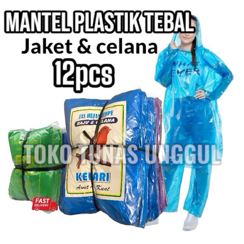 12pcs MANTEL PLASTIK BAJU CELANA/mantel plastik setelan/jas hujan tebal/mantel plastik murah