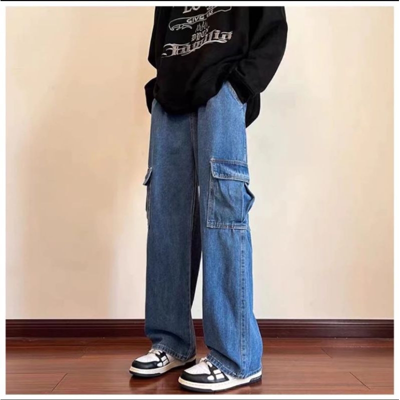 Celana Cargo jeans Panjang pria Gombrong