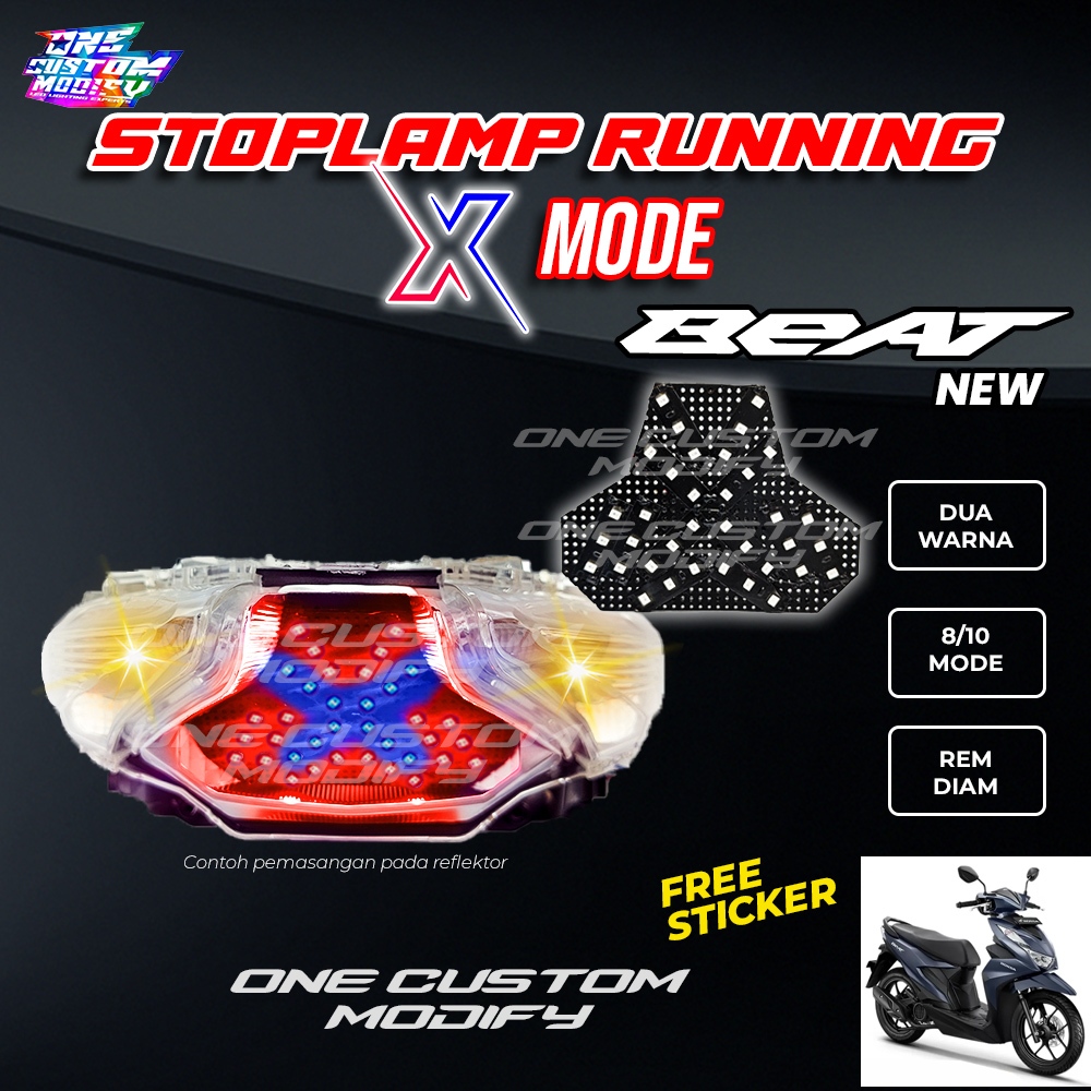 Stoplamp Running X Mode Beat New deluxe  Lampu Rem LED Motor Variasi One Custom Modify