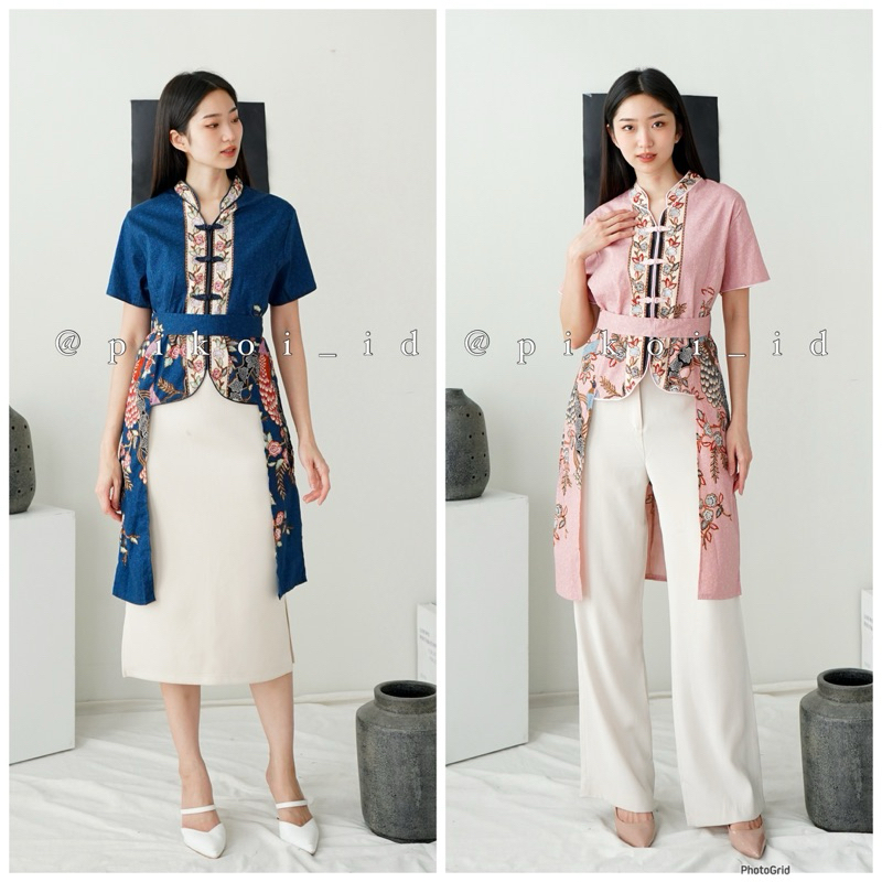 KJK Atasan batik modern pink / baju cheongsam wanita / baju imlek 2025 / dress batik modern navy /