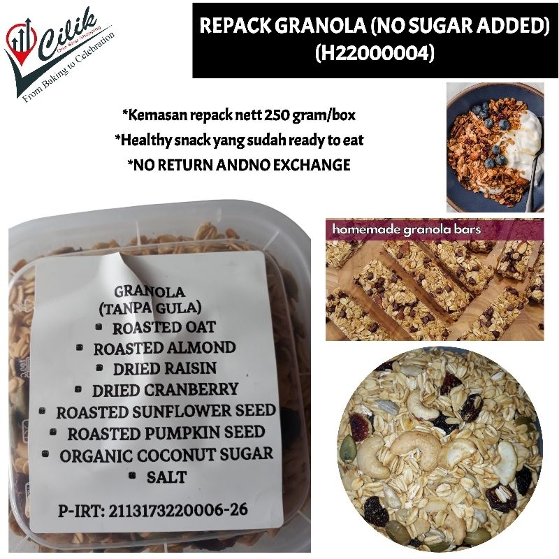 

granola mix dried fruit buah kering kacang no sugar tanpa gula snack dessert cemilan makanan sehat high fiber serat tinggi diet topping sereal yoghurt resep campuran bahan cookies kue cake bolu sarapan