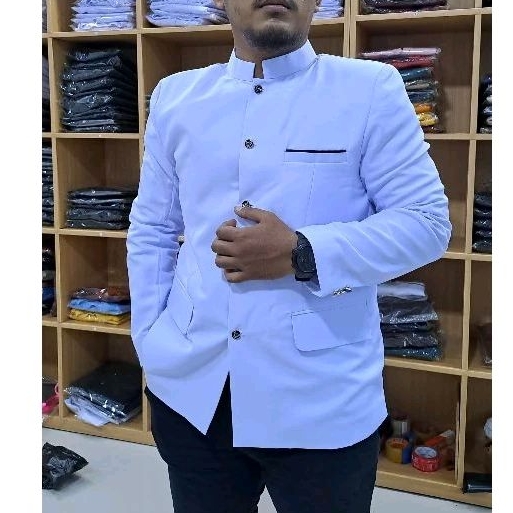 jas koko mandarin,Baju Koko Pria Lengan Panjang Putih