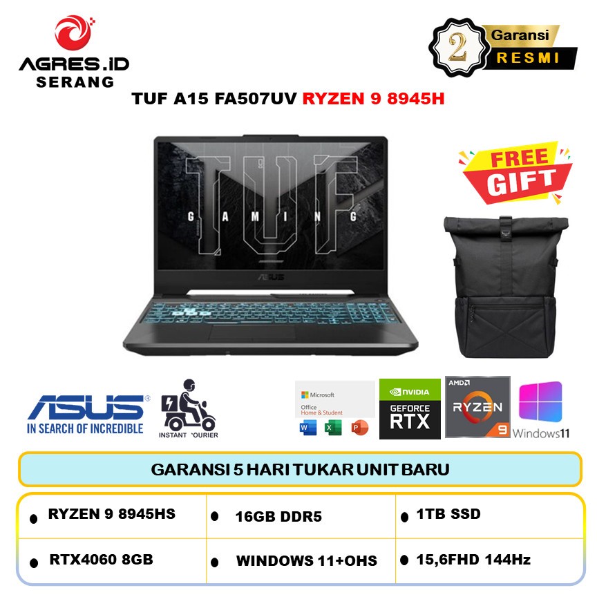 ASUS TUF Gaming A15 FA507UV Ryzen 9-8945H RTX4060 8G 1TB 15.6" W11 OHS