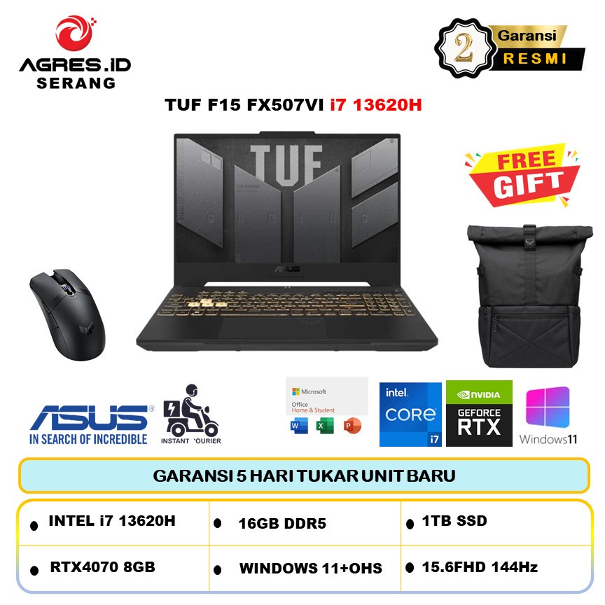 Asus TUF F15 FX507VI I7 13620H RTX4070 8GB/ 16GB 1TB W11+OHS+O365 15.6FHD 144HZ