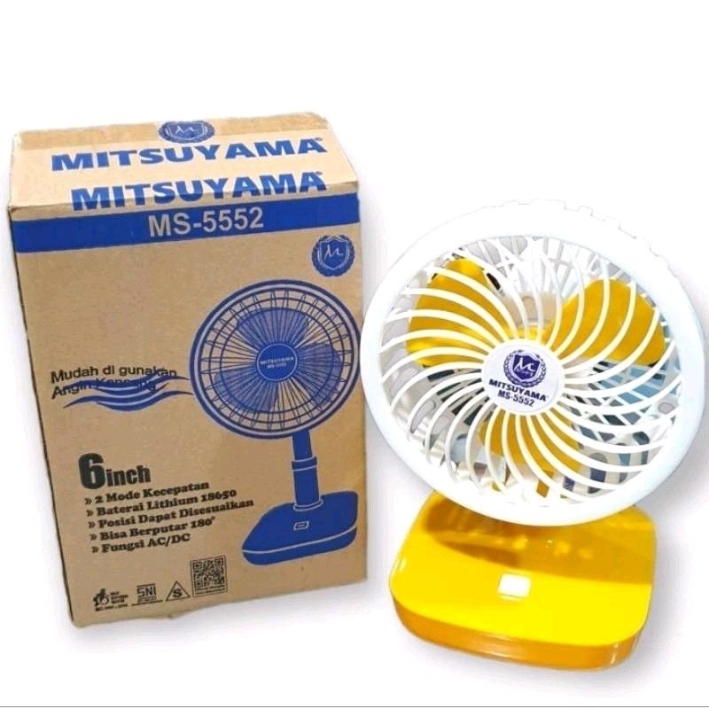 Kipas Angin Meja Mitsuyama 6inch Berputar 180° Fungsi AC/DC / Kipas Portable Angin Kencang