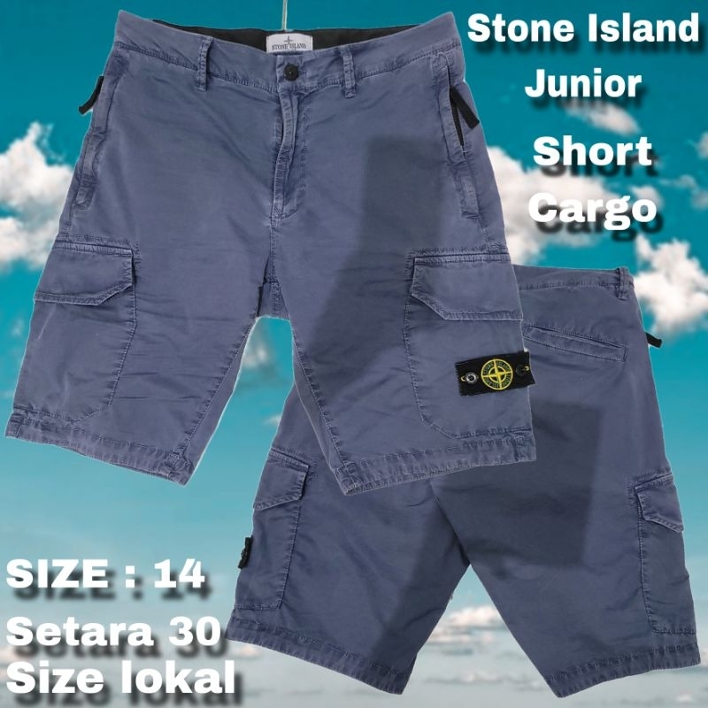 CELANA SHORT CARGO STONE ISLAND JUNIOR NAVY BLUE 100% ORIGINAL (NO COD)