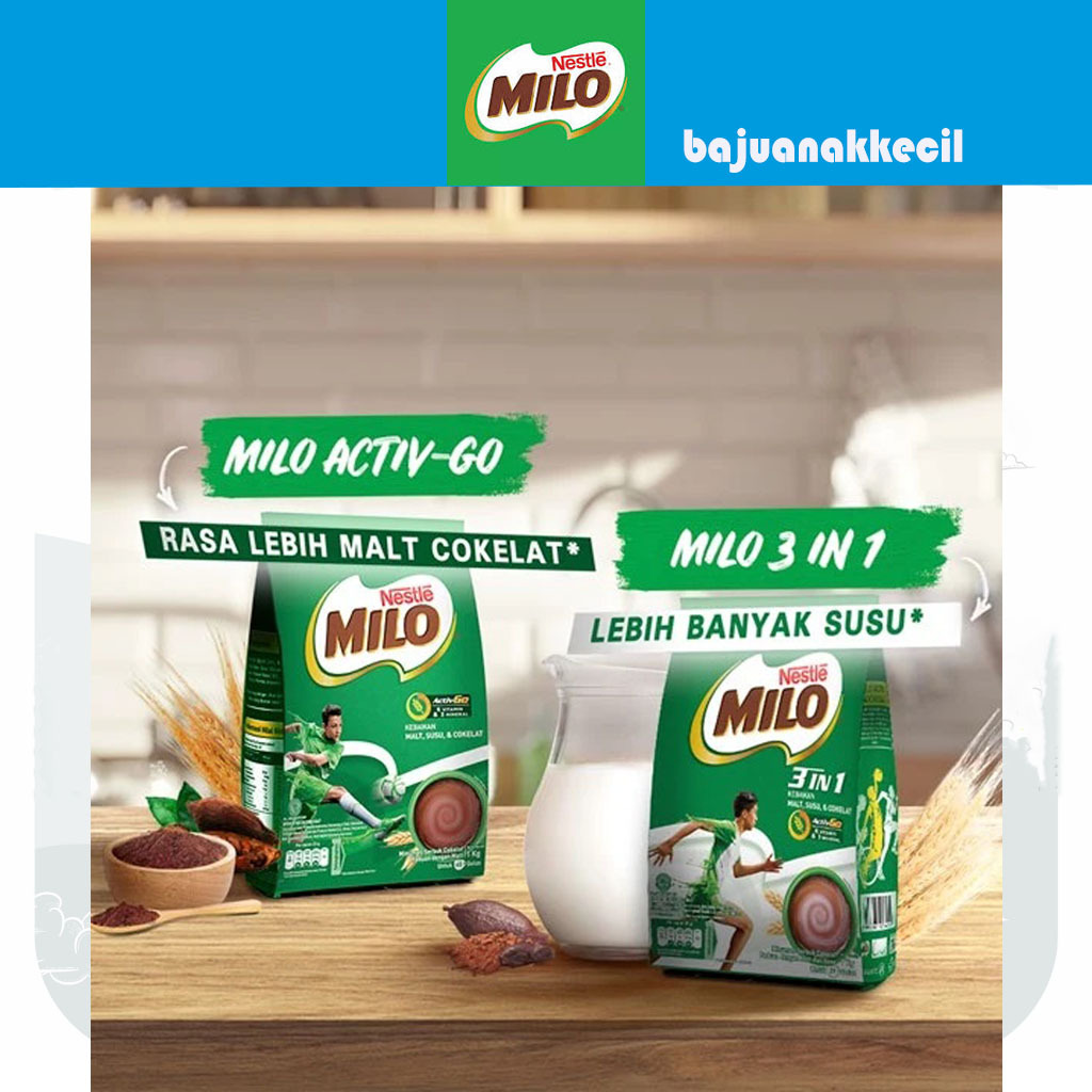 

Milo 3 in 1 & Activ Go Susu Bubuk Coklat Pouch 990g Powder Milk Rasa Cokelat Nestle