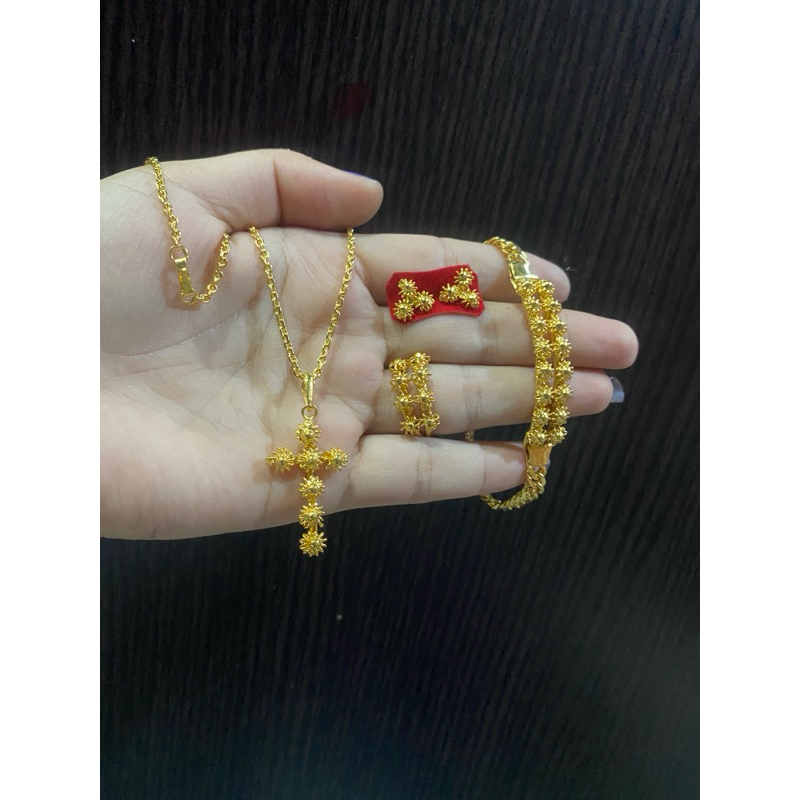 set komplit salib bunga matahari replika emas asli