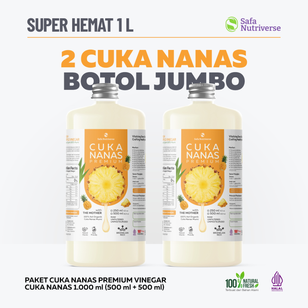 

Cuka Nanas 1 Liter Premium Original Asli Nanas 100% with Mother Inang Nanas minuman atasi Diabetes
