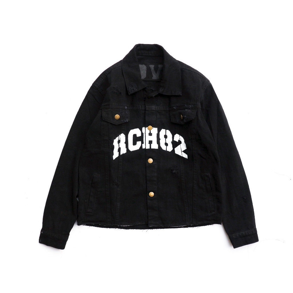 DURCHVOLK / VJJ508  / Jaket Jeans Denim Pria Wanita Painting Ripped Patch Big Size Black Hitan